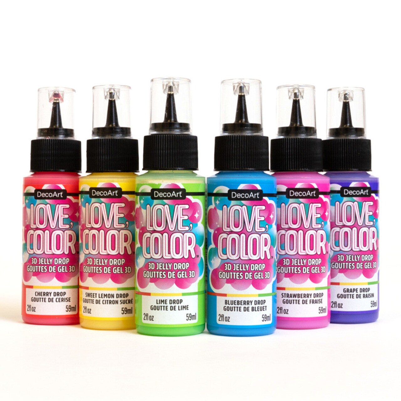 DecoArt Love Color 3D Jelly Drops High Gloss Acrylic Paint Set 6 colors with 3D Effect